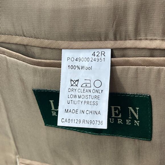 Ralph Lauren Blazer Sport Coat Jacket Mens 42R Brown 100% Wool 2 Button Vented - Picture 9 of 9